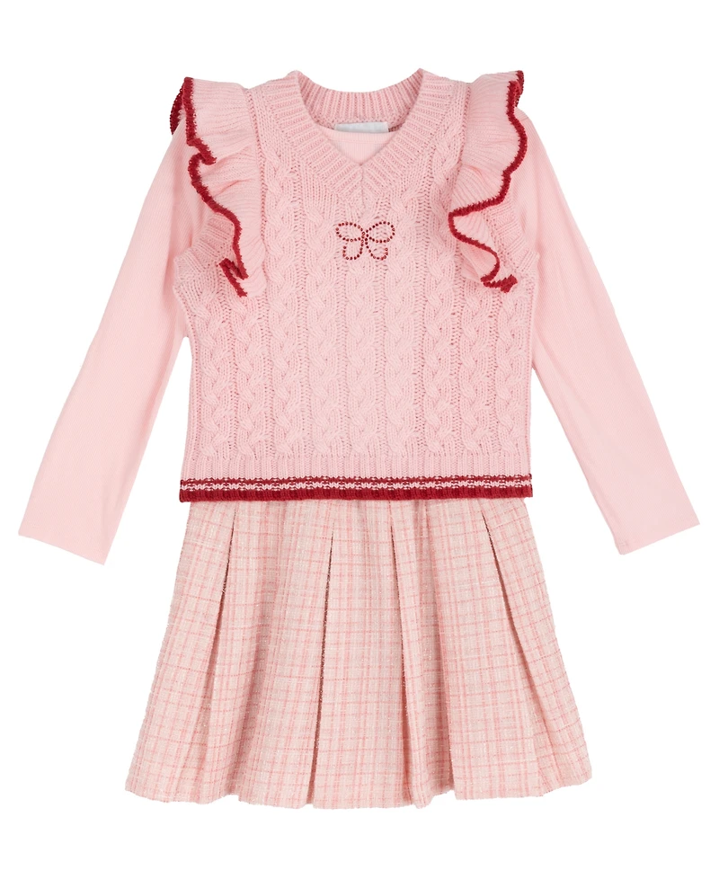 Rare Editions Girls' 2T-6X Cable-Knit Sweater Vest and Popover Dress, 2-Piece Set