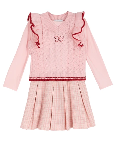 Rare Editions Girls' 2T-6X Cable-Knit Sweater Vest and Popover Dress, 2-Piece Set