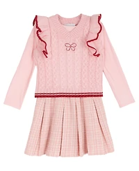 Rare Editions Girls' 2T-6X Cable-Knit Sweater Vest and Popover Dress, 2-Piece Set