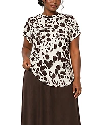 Coin 1804 Plus Cow Print Draped Short-Sleeve Top
