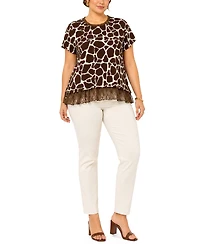 Coin 1804 Plus giraffe Print Lace Pleat Back Top