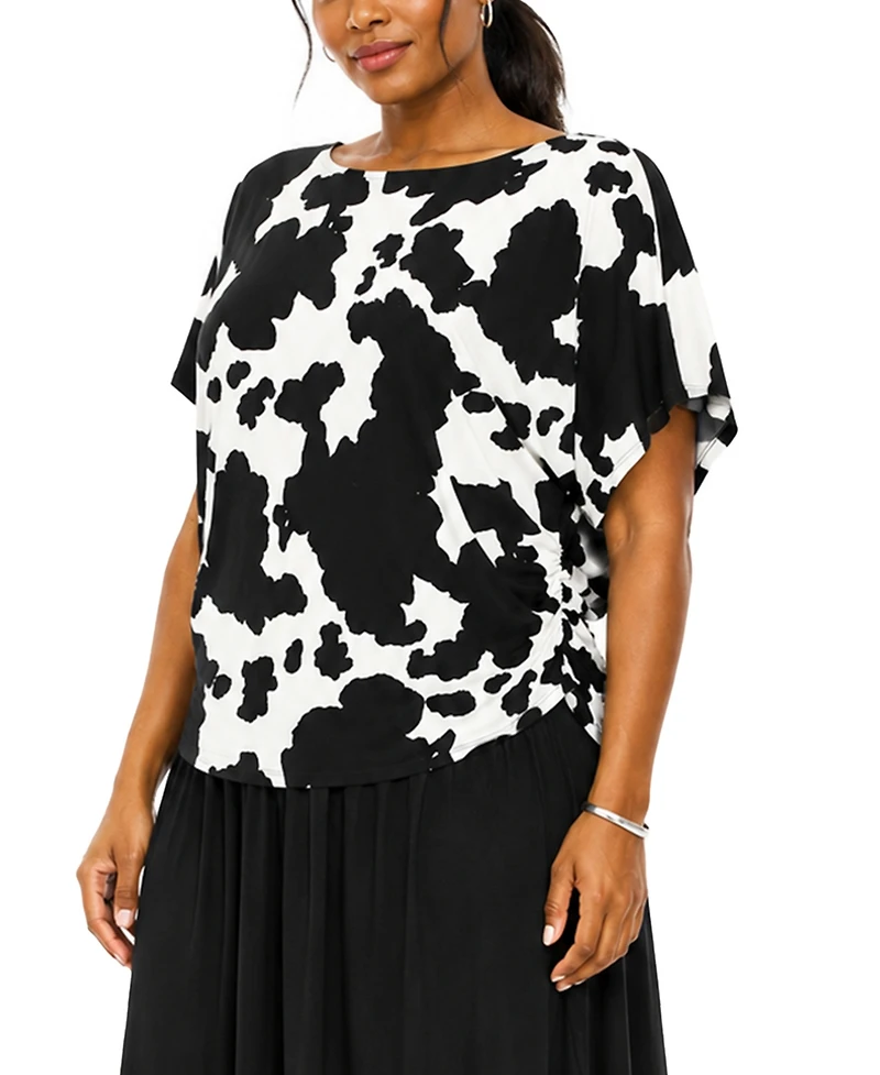 Coin 1804 Plus Cow Print Boat neck Top