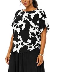 Coin 1804 Plus Cow Print Boat neck Top