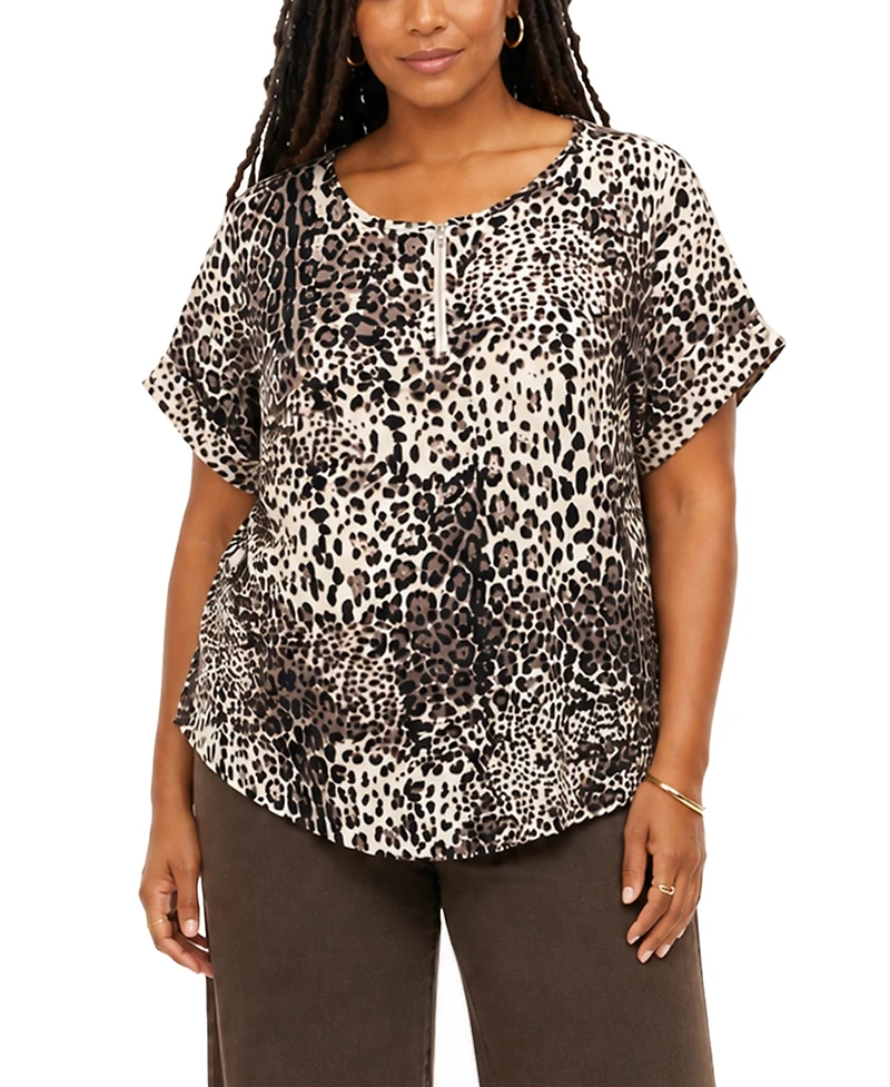 Coin 1804 Plus Leopard Print Rolled Sleeve Top