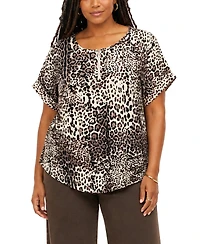 Coin 1804 Plus Leopard Print Rolled Sleeve Top