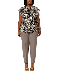 Coin 1804 Plus Leopard Print Pleat and Side Tie Top