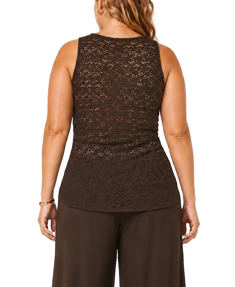 Coin 1804 Plus Cow Print Side Ruched Lace Back Tank Top