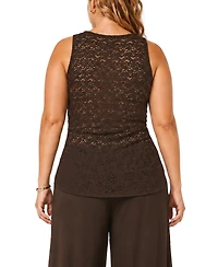 Coin 1804 Plus Cow Print Side Ruched Lace Back Tank Top