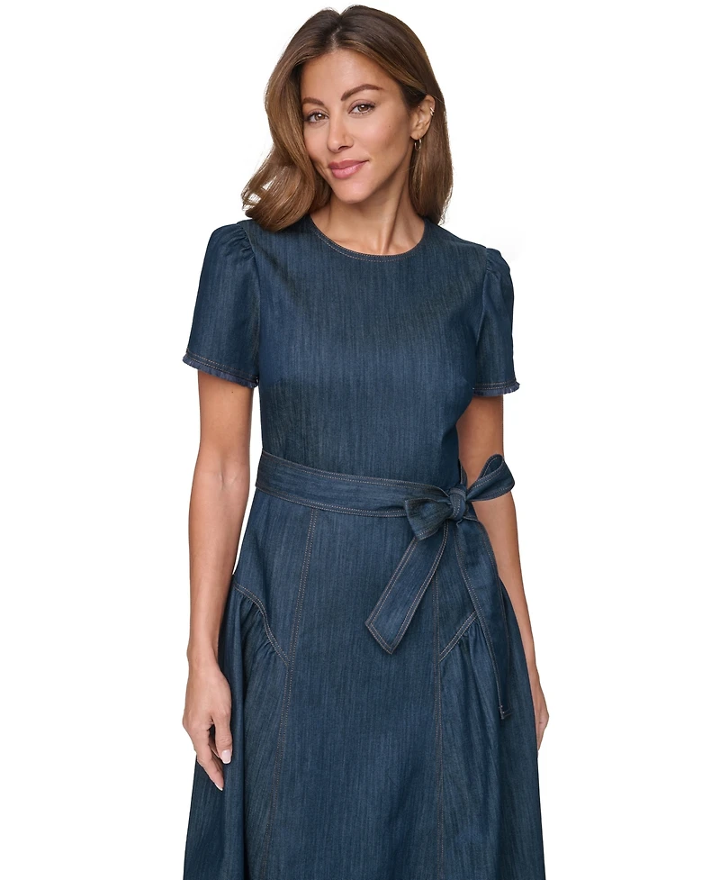 Eliza J Women's Crew Neck Fringe Trim Midi Dress