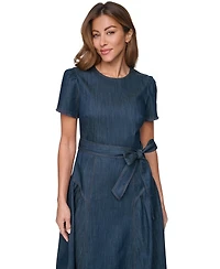 Eliza J Women's Crew Neck Fringe Trim Midi Dress