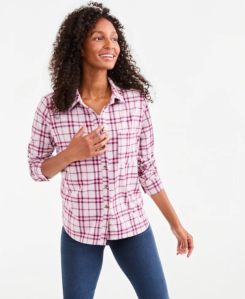 Style & Co Women's Plaid Flannel Knit Shacket, Macy's Exclusive