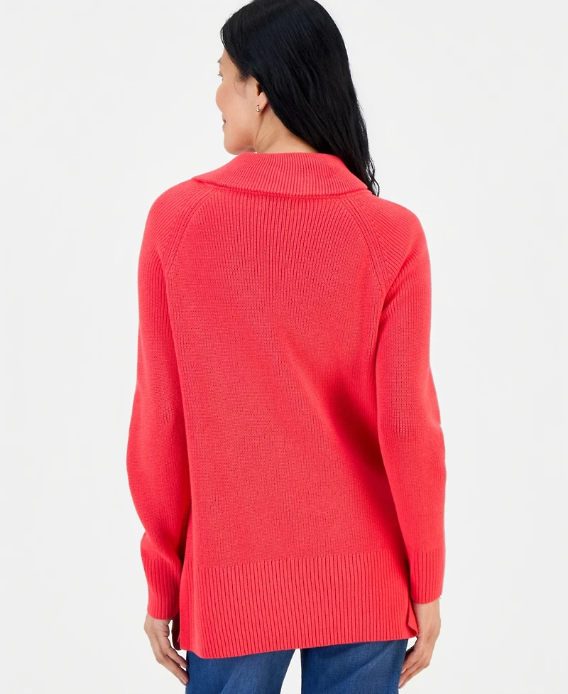 Petite Mock-Neck Asymmetrical-Zipper Sweater, Created for Macy's
