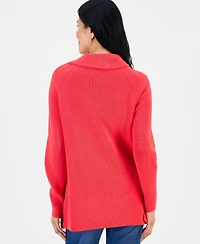 Petite Mock-Neck Asymmetrical-Zipper Sweater, Created for Macy's