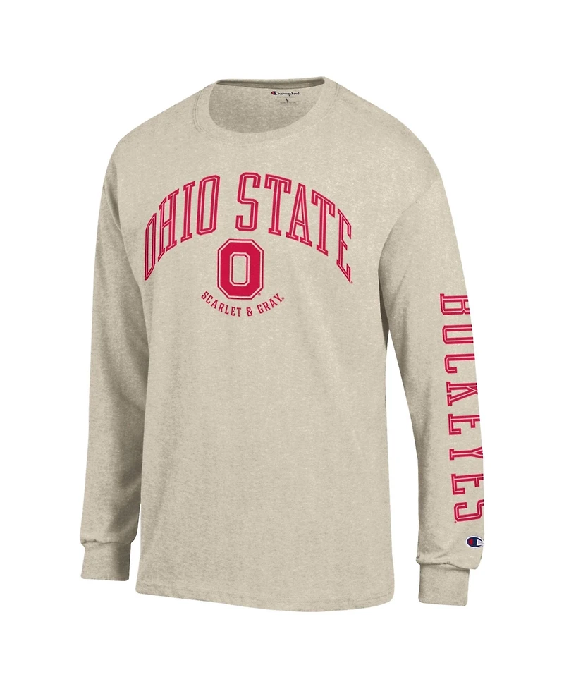 Champion Men's Heather Oatmeal Ohio State Buckeyes Neutral Arch Long-Sleeve T-Shirt
