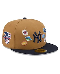 New Era Men's Tan York Yankees Fruit Sticker 59FIFTY Fitted Hat