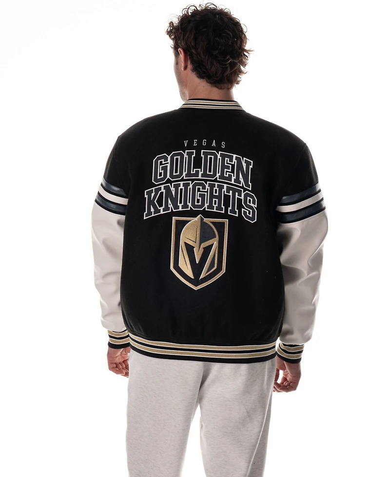 The Wild Collective Men's and Women's Black Vegas Golden Knights Drop Shoulder Full-Snap Varsity Jacket