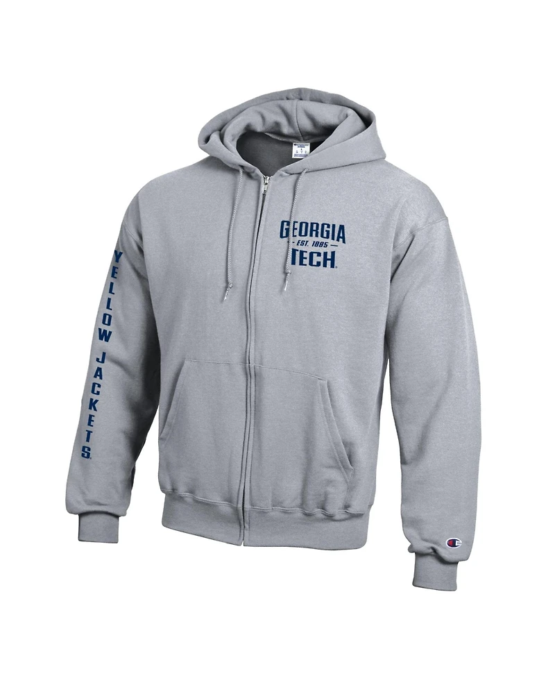 Champion Men's Gray Georgia Tech Yellow Jackets Varsity Power blend Full-Zip Fleece Hoodie