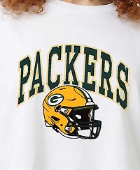 Champion Women's White Green Bay Packers Boyfriend Cropped T-Shirt