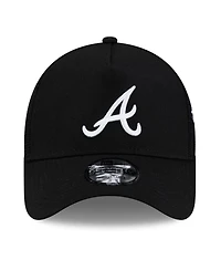 New Era Men's Black Atlanta Braves Side Script 9FORTY A-Frame Trucker Adjustable Hat