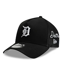 New Era Men's Black Detroit Tigers Side Script 9FORTY A-Frame Trucker Adjustable Hat