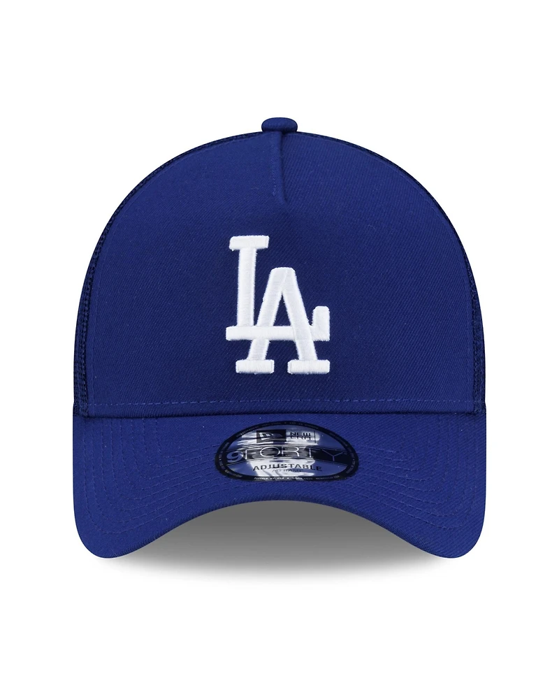New Era Men's Royal Los Angeles Dodgers Side Script 9FORTY A-Frame Trucker Adjustable Hat