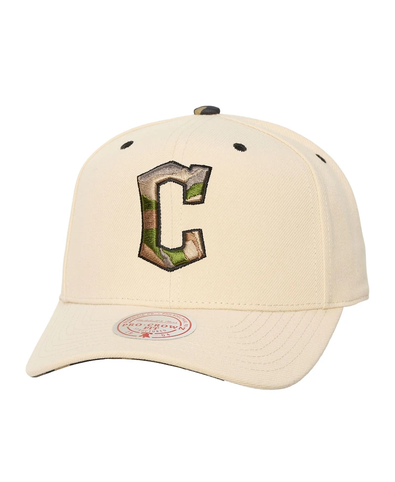 Mitchell & Ness Men's and Women's Cream Cleveland Guardians Camo Logo Pro Crown Snapback Hat