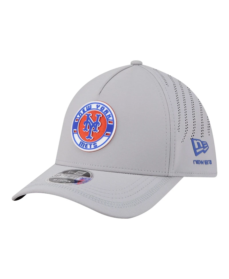 New Era Men's Gray York Mets Patch 39THIRTY A-Frame M-Crown Perforated Flex Hat