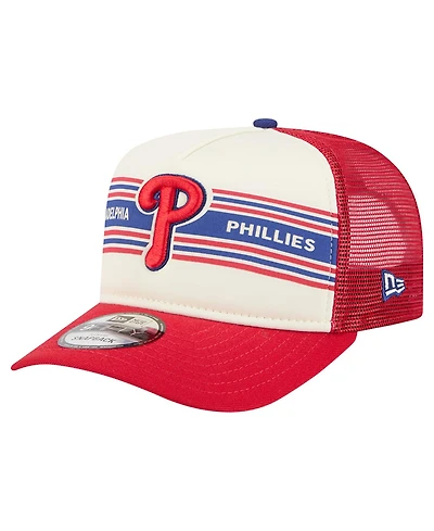 New Era Men's Cream, Red Philadelphia Phillies Banner A-Frame 9FIFTY Trucker Snapback Hat