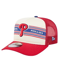 New Era Men's Cream, Red Philadelphia Phillies Banner A-Frame 9FIFTY Trucker Snapback Hat