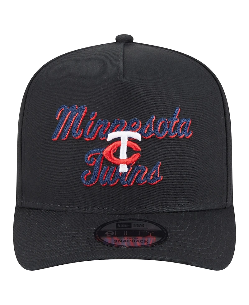 New Era Men's Black Minnesota Twins Chainstitch 9FIFTY A-Frame Snapback Hat