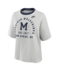 Nike Women's Gray Michigan Wolverines Legacy Arch Script Boxy T-Shirt