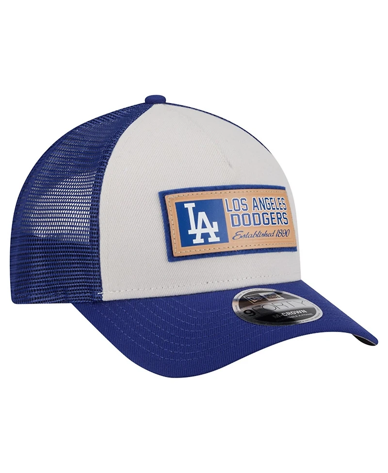 New Era Men's Stone, Royal Los Angeles Dodgers Text A-Frame Trucker 9FORTY Hat