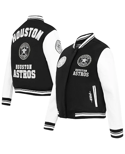 Pro Standard Women's Black Houston Astros Pearls Rib Wool Full-Zip Varsity Jacket