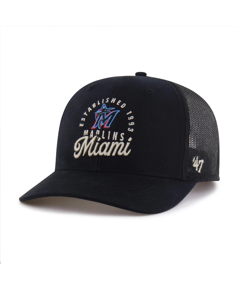 '47 Brand Men's Black Miami Marlins Pitstop Trucker Adjustable Hat
