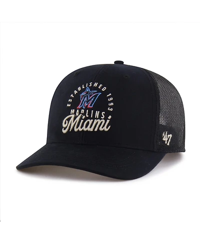'47 Brand Men's Black Miami Marlins Pitstop Trucker Adjustable Hat