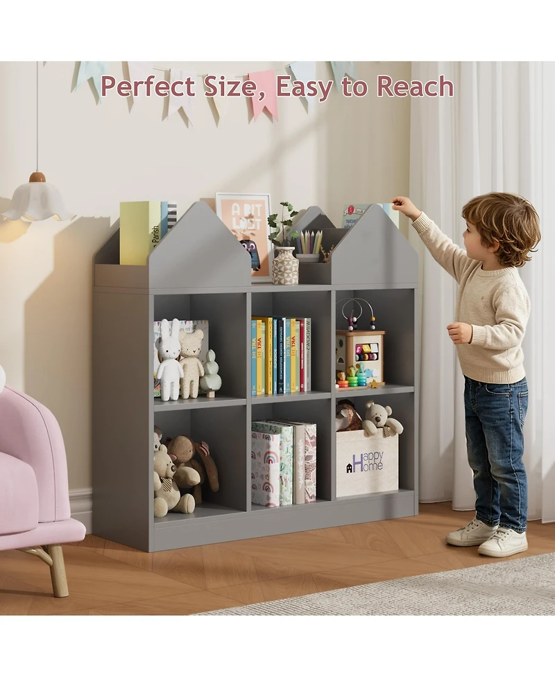 gaomon toy storage organizer with book racks and open cubbies, castle design kids bookshelf, toddler chest for playroom, nursery, daycare use