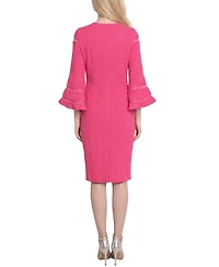 Ny Collection Petite Long Bell Sleeve Dress With Mesh Insets