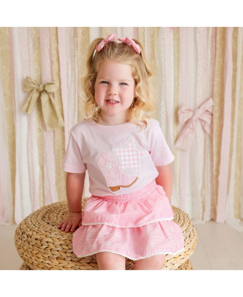 Sweet Wink Toddler Girls 2T-4T Bandana Cowgirl Patch Western Short Sleeve T-Shirt
