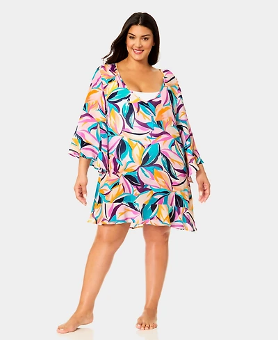 Anne Cole Plus V-Neck Flounce Swim Cover Up Tunic
