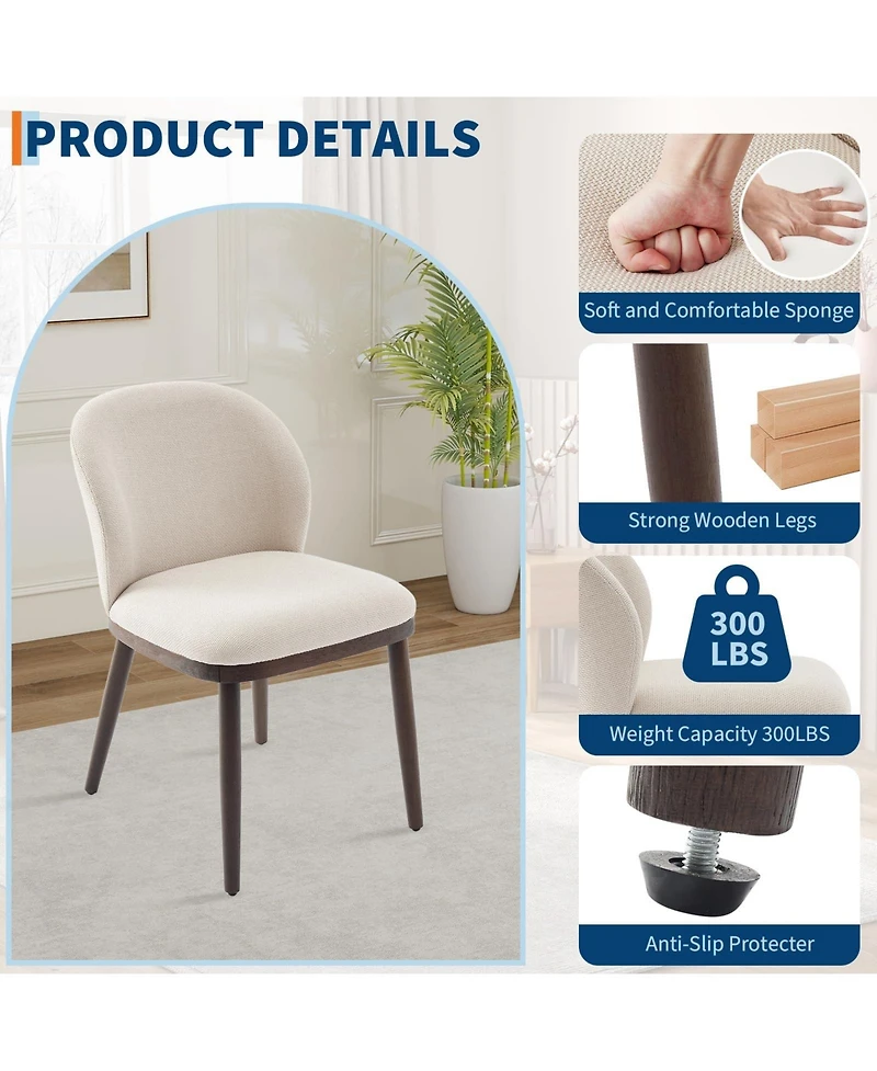 homfan Modern Upholstered Chairs Set of 6, Ergonomic Back Support, Wood Legs, 265lbs Capacity, for Kitchen, Dining Room, Restaurant