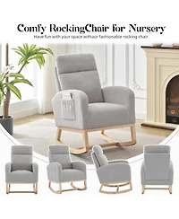 homfan Set of 2 Rocking Chairs, Sherpa Upholstered Glider Recliner with High Back and Rubber Wood Legs for Dining Room or Lounge