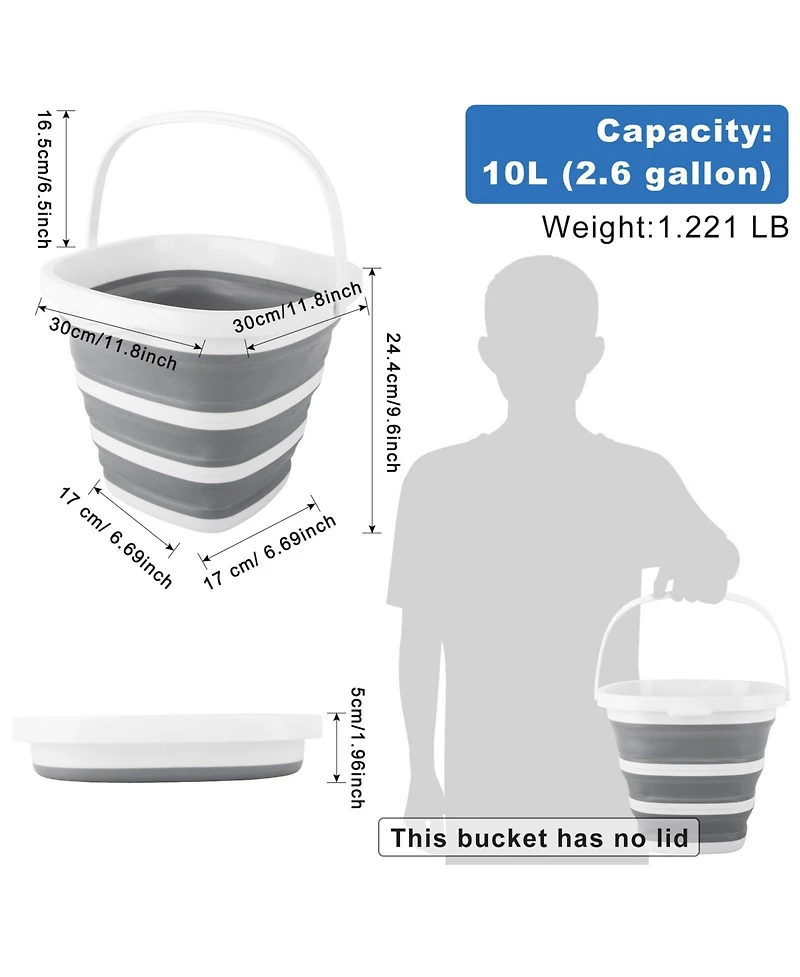 Piscifun 10L Collapsible Bucket With Handle Portable Foldable Storage Tub For Camping Car Cleaning