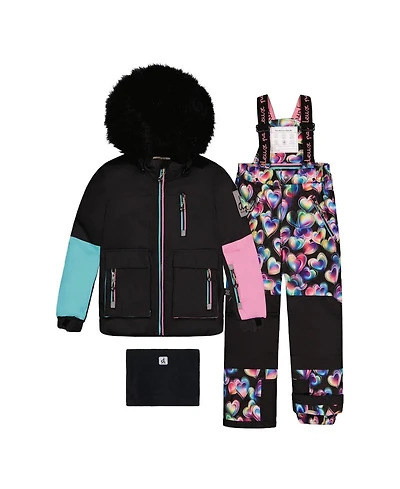Deux par Toddler Girl (2T- 5T) Two Piece Play Snowsuit Colorblock with Heart Print Pants
