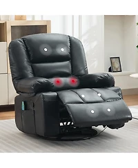 homfan 360degree(s) Swivel Recliners with Vibration Massage and Heating, Faux Leather Chair Storage Armrest Cup Holder, for Living Room
