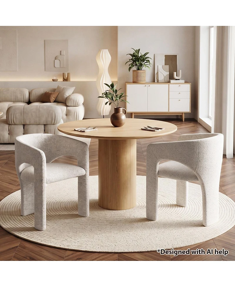 Maison Boucle Upholstered Barrel Dining Chair Set of 2, Chenille, Modern Curved Armchair, 3.5" Padded Seat, Sculptural Side Chair