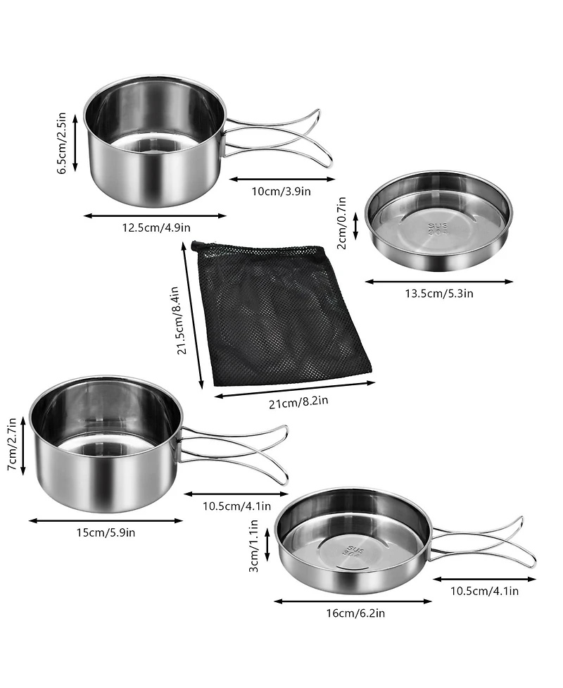 Piscifun 18 8 Stainless Steel 4 Piece Camping Cookware Mess Kit Foldable Handle Outdoor Cooking Set
