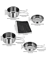 Piscifun 18 8 Stainless Steel 4 Piece Camping Cookware Mess Kit Foldable Handle Outdoor Cooking Set