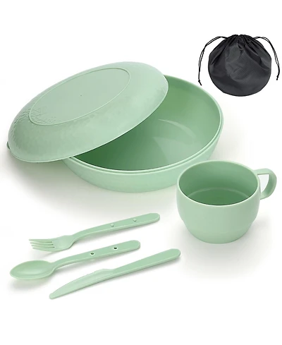 Piscifun 6 Piece Camping Mess Kit With Bowl Plate Cup Utensils Carry Bag For Travel Picnic Outdoor