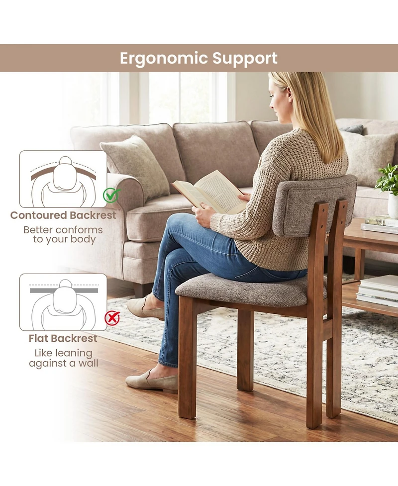 Slickblue Set of 2 Dining Chairs Upholstered Rubber Wood Frame Curved Back
