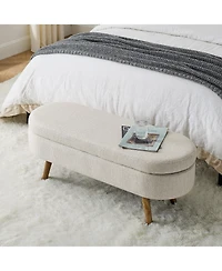 sumyeg Oval Storage Ottoman Bench with Rubber Wood Legs for Bedroom or Entryway